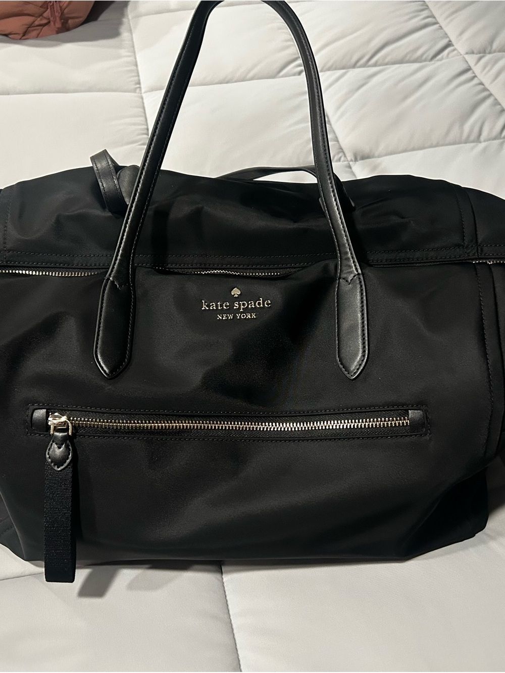 kate spade Black Nylon Duffel Bag with Front Zip Pocket